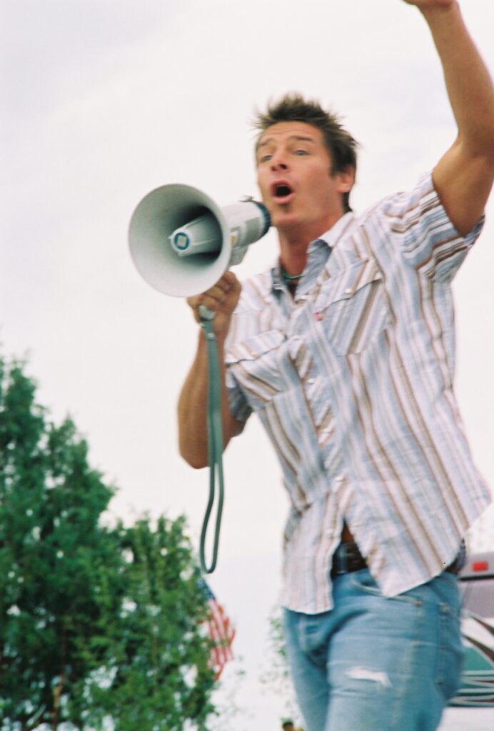 Ty Pennington with a megaphone