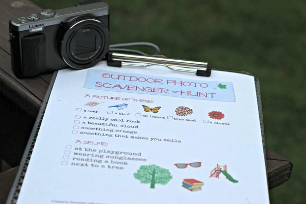 Scavenger hunt sheet and camera