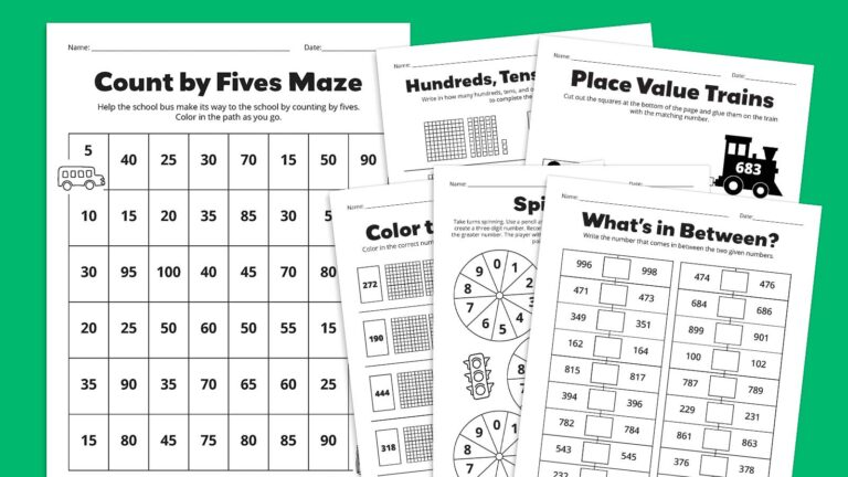 Flat lays of place value worksheets